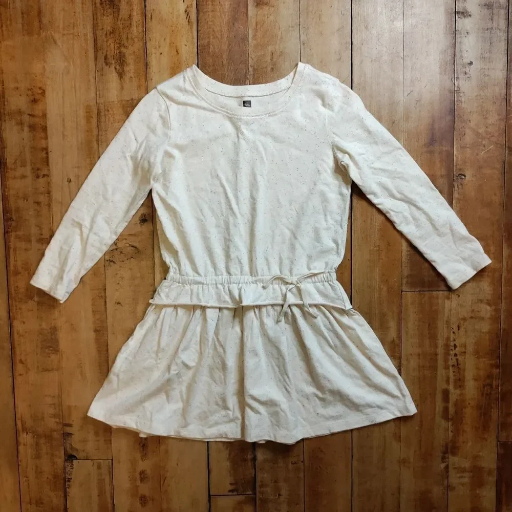 Tea Collection dress size 5 long sleeve cotton Cream rainbow speck Cotton Spring